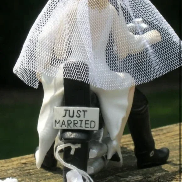 New Motorcycle Bride & Groom Wedding Cake Topper Just Married